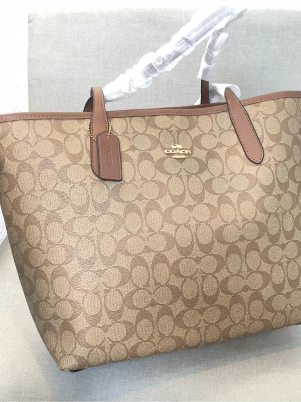 Coach Beige and Brown Signature Canvas Tote